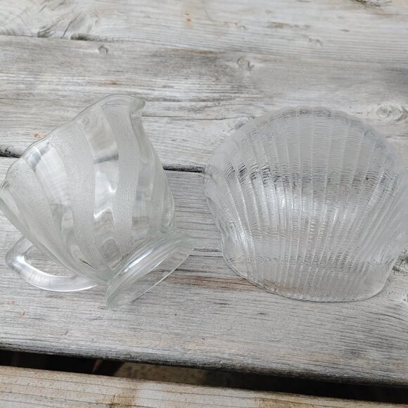 Two piece Creamer Cup set and shell bowl Glass Shell Bowl Glass Swirl Creamer - Picture 4 of 4